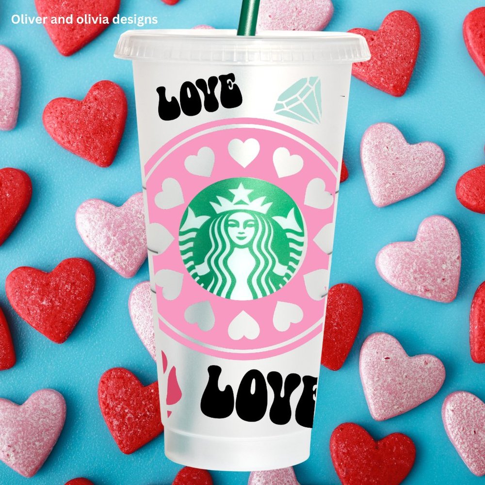 valentines day pink heart Starbucks cup 24 oz